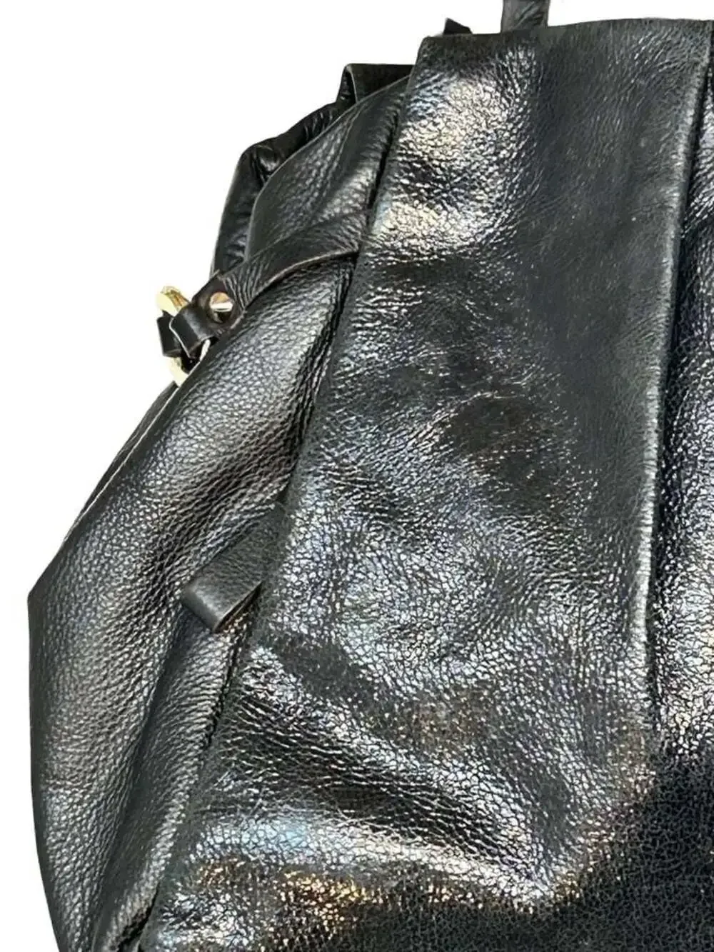 Vince Camuto Black Pebbled Leather Hobo Shoulder Bag with Gold-Tone Chain Link D